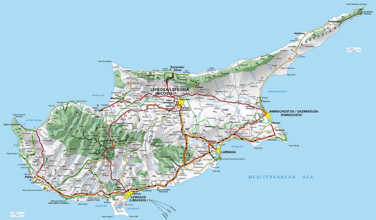 Χάρτης της Κύπρου σημεία διέλευσης των συνόρων