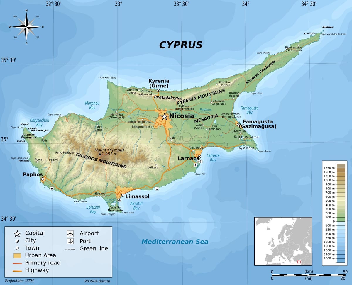 Η κύπρος γεωγραφία χάρτης