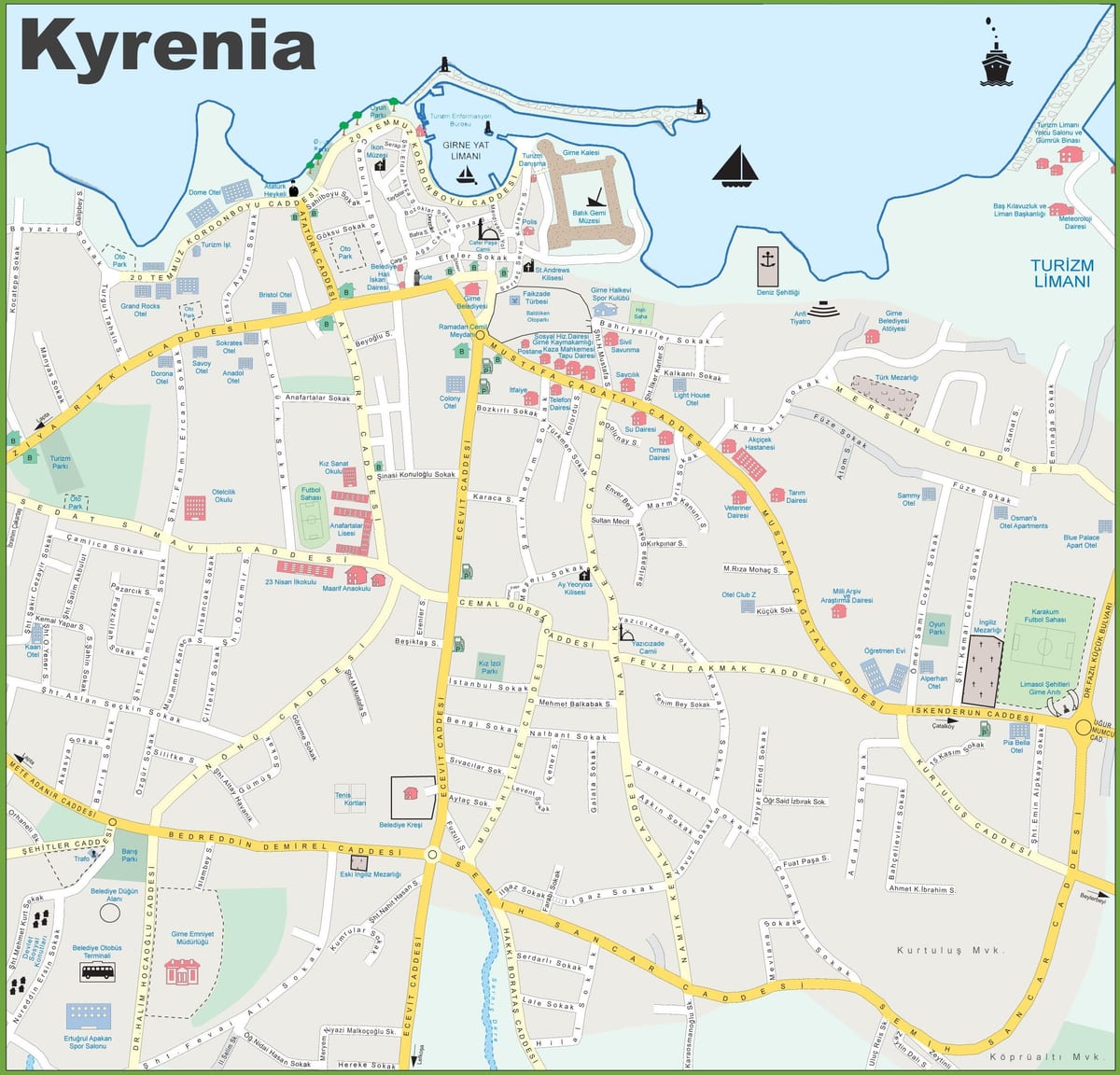 χάρτης της βόρειας Κύπρου κερύνειας