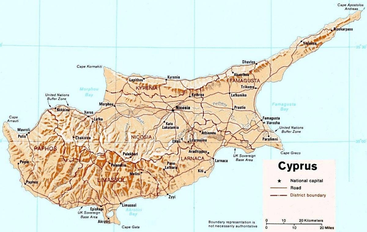 λεπτομερής χάρτης της Κύπρου νησί
