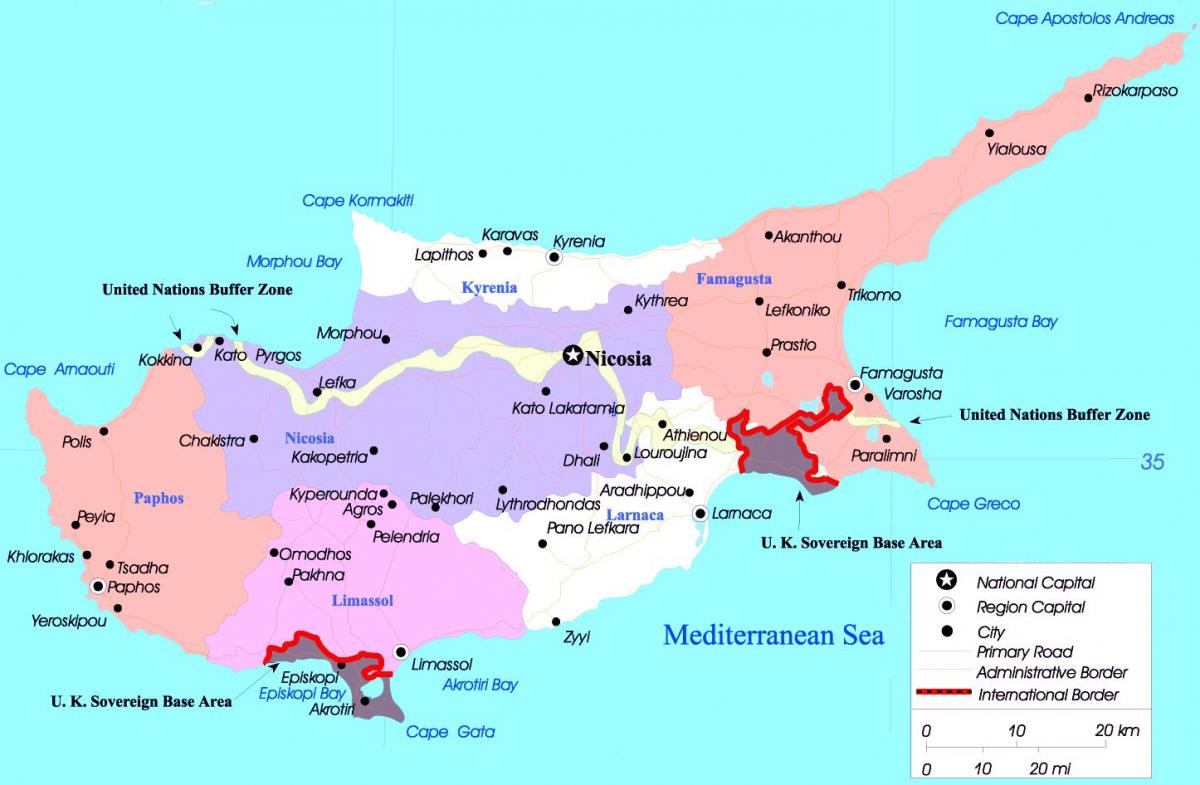 Χάρτης της Κύπρου πόλεις