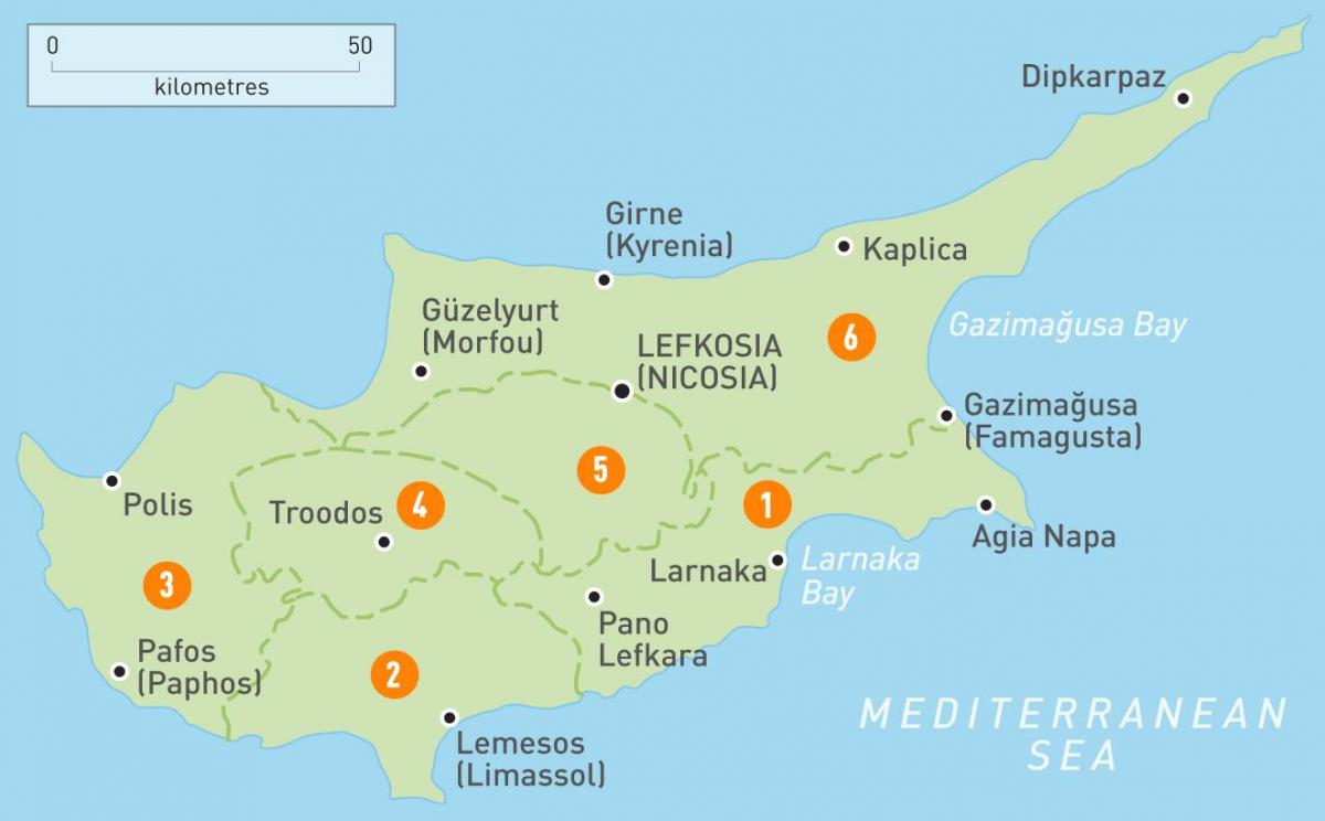 χάρτη της Κύπρου και τις γύρω περιοχές